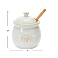 Hello Honey® 3.5" White Ceramic Honey Bee Pot & Wood Dipper