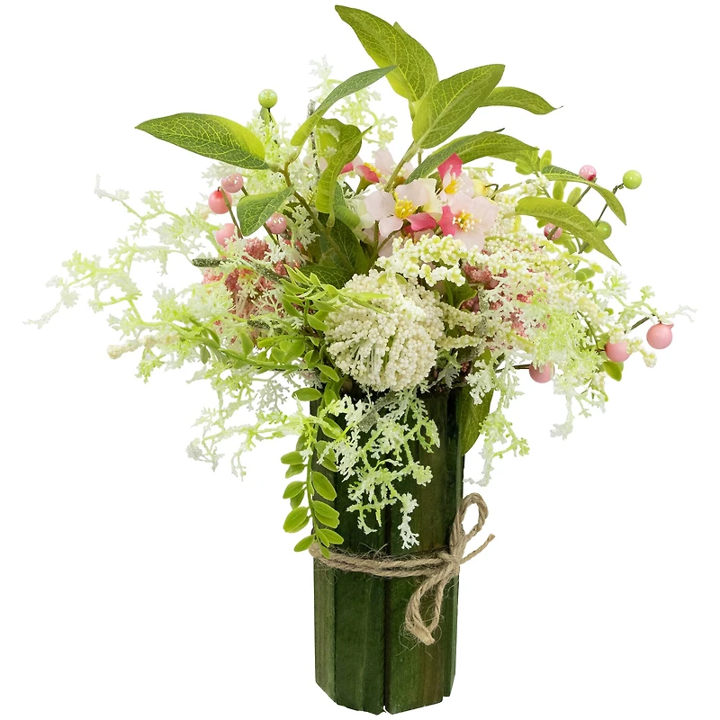 14" Pink & Green Hydrangea & Berry Floral Spring Bouquet