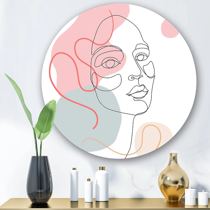 Designart - One Line Drawing of Young Woman In Pastel Tones