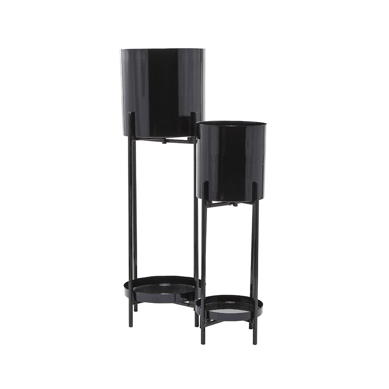 Black Contemporary Planter, Set of 2" 24", 32"