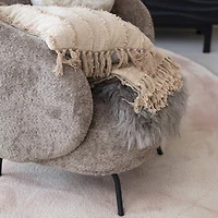 Hello Honey® 18" Beige Stonewashed Woven Cotton Slub Pillow with Pom Pom Trim & Fringe