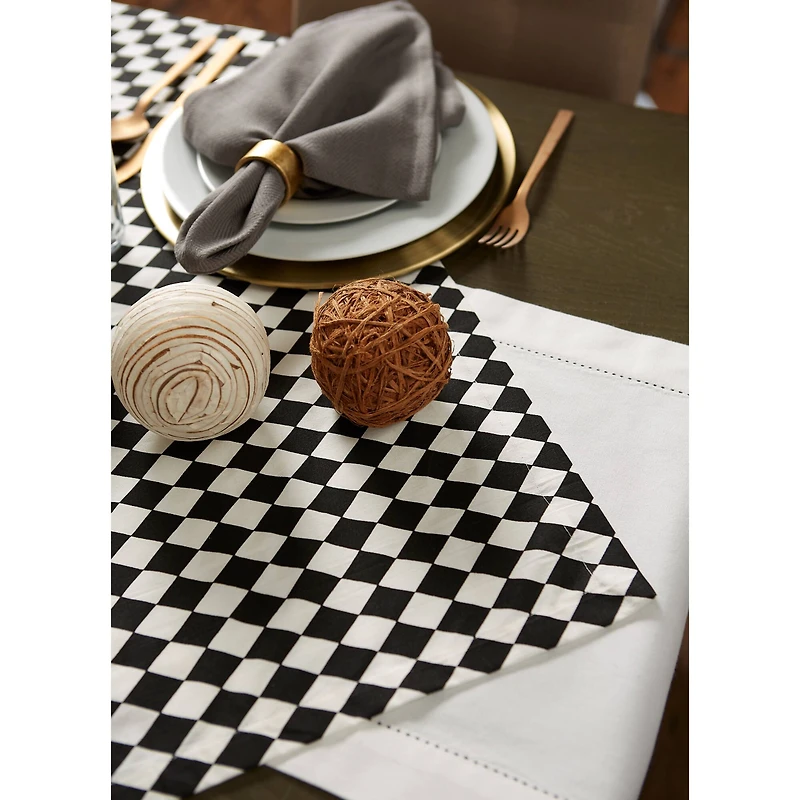 Black and Cream Harlequin Print Table Topper 40" x 40"