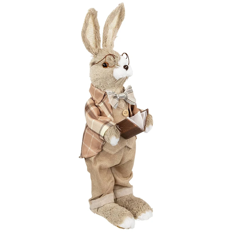 16.25" Beige Rustic Boy Rabbit Easter Figure with Book