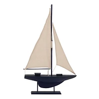 Coastal Dark Blue Wooden Sailboat Sculpture, 28" x 17" x 3"