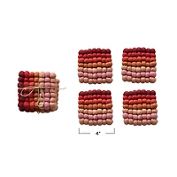 Hello Honey® 4" Red, Pink & Blush Handmade Wool Felt Ball Coaster Set