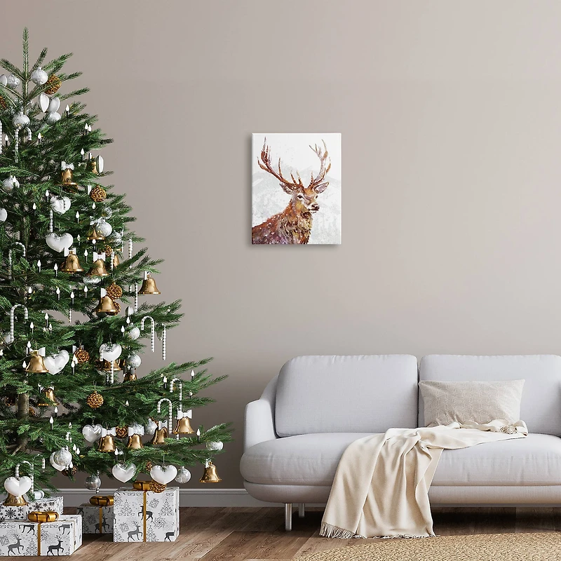 Stupell Industries Winter Deer Mountain Snowfall Canvas Wall Art