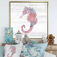 Designart - Pink seahorses Ocean Life - Nautical & Coastal Framed Canvas
