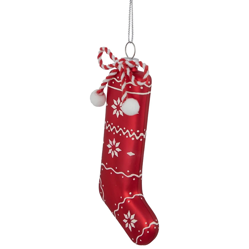 5" Red & White Glass Christmas Stocking Ornament