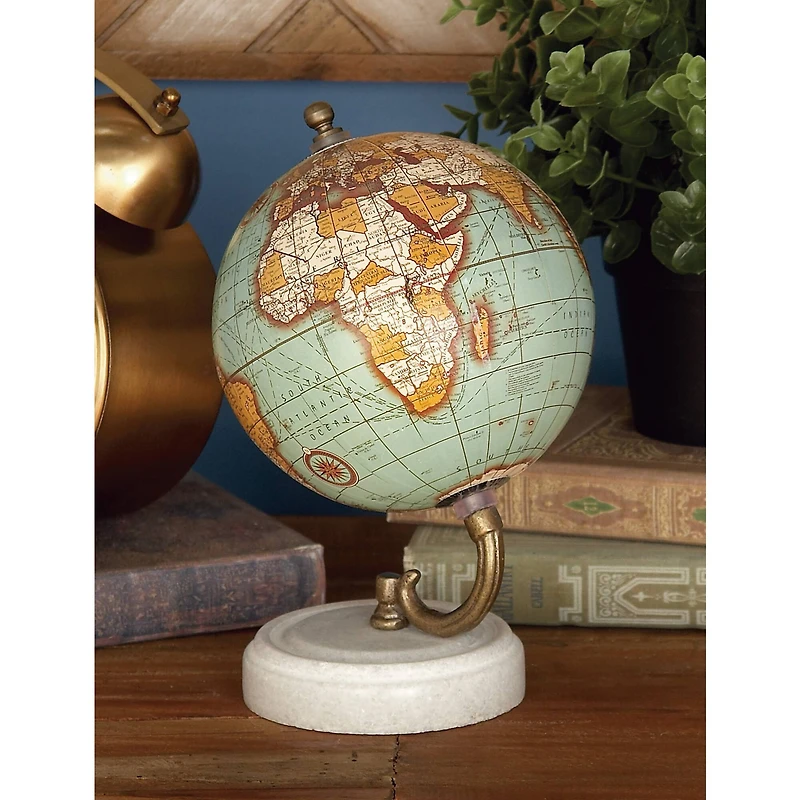 8" Aquamarine Marble & Wood Modern Globe