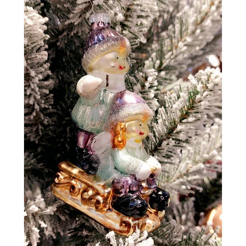 Wizardi 8.27" x 11.81" Children on Sled Christmas Glass Ornament