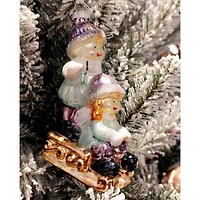 Wizardi 8.27" x 11.81" Children on Sled Christmas Glass Ornament