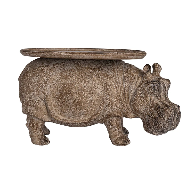 Hello Honey® 16.75" Gray Decorative Hippo Pedestal with Distressed Finish
