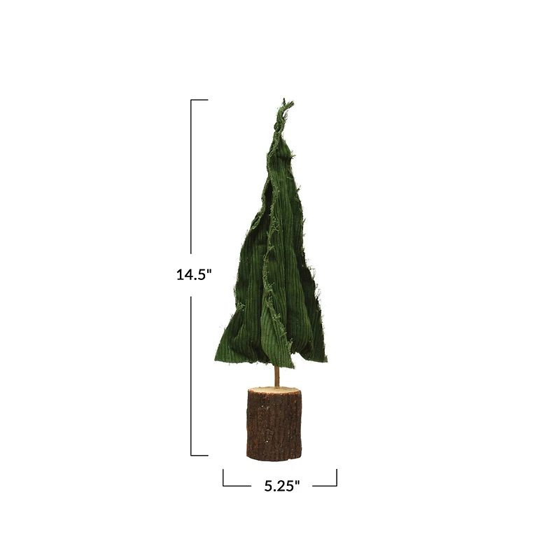 Hello Honey® Green Raw-Edged Corduroy Tree with Wood Slice Base