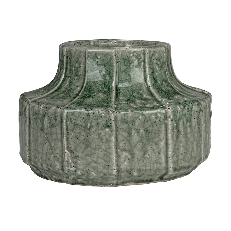 Hello Honey® 9" Green Crackle Glaze Terra Cotta Vase Planter with Embossed Lines