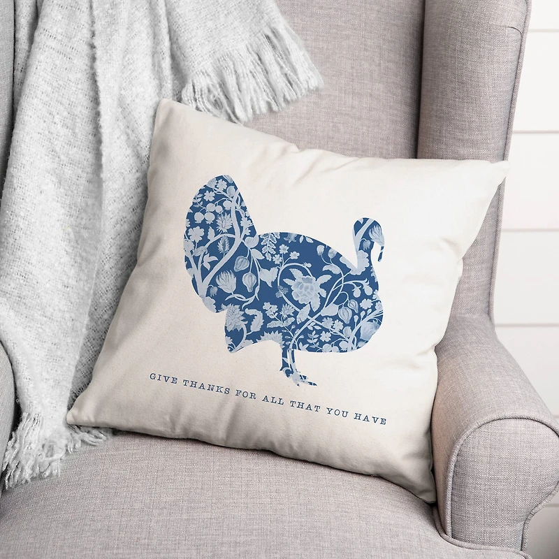 Give Thanks Floral Turkey Pillow