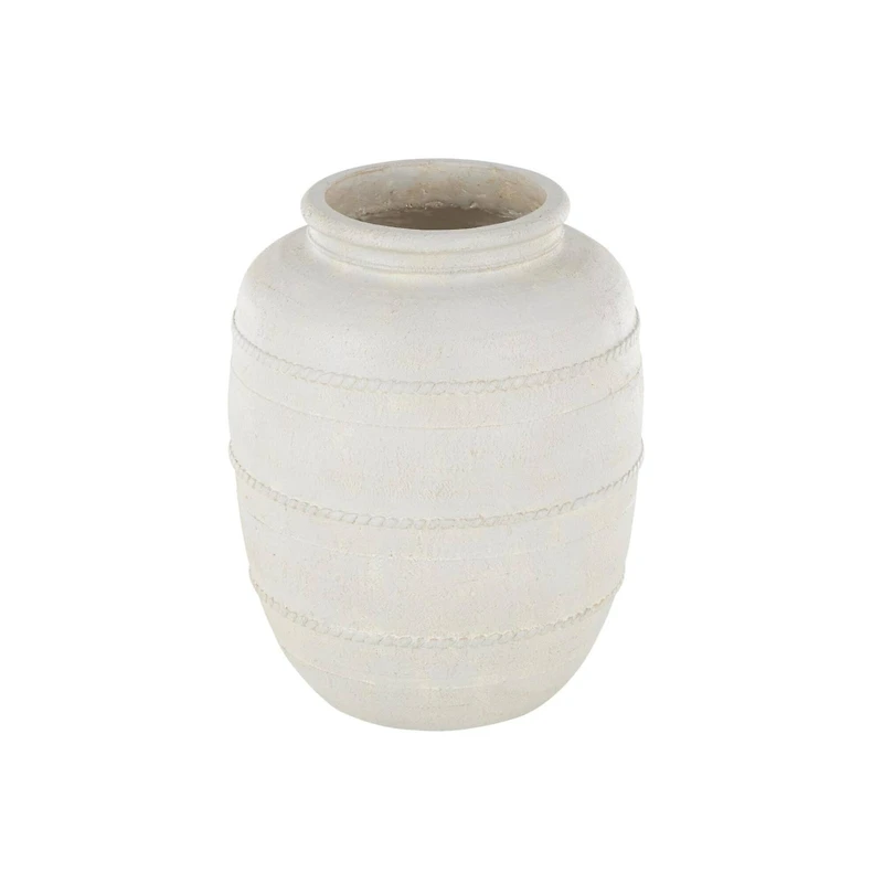 18" Cream Distressed Stone Vase with Raised Braided Accents