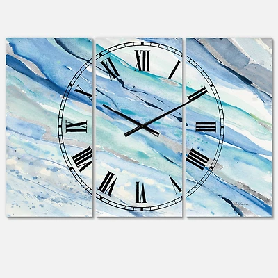 Designart Blue Silver Spring I Traditional 3 Panel Wall Clock