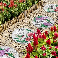 Glitzhome® 10" Cement Hummingbird & Flower Textured Stepping Stones Set