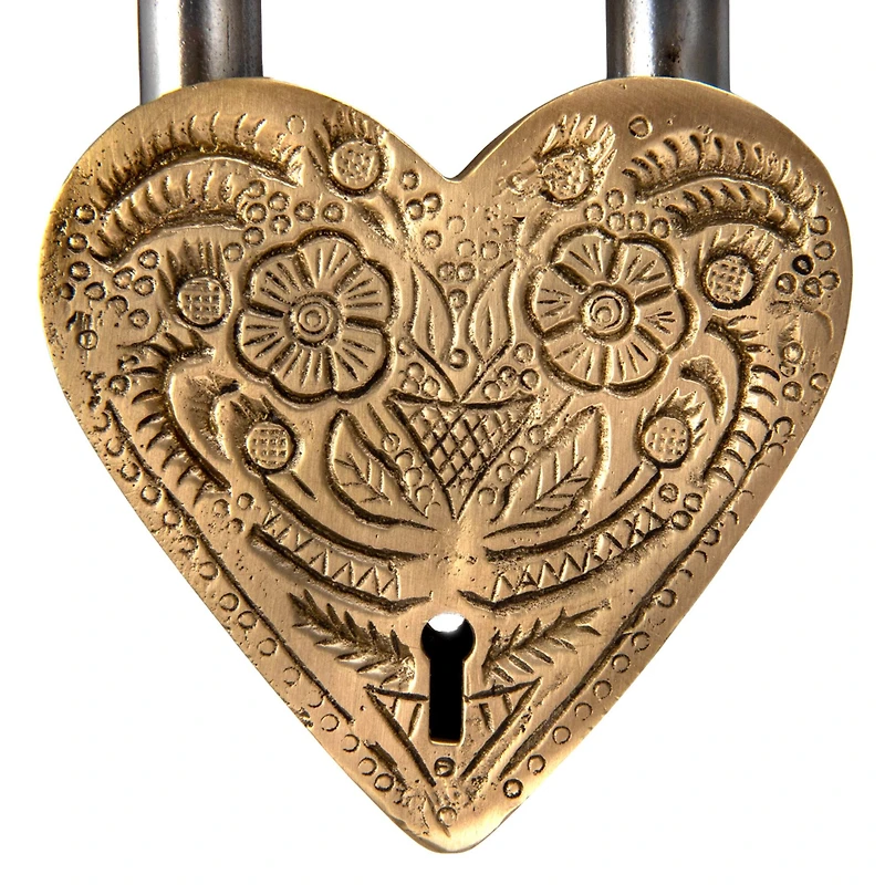 Hello Honey® Matte Finish Brass & Stainless Steel Heart-Shaped Lock with Flowers Set