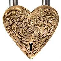 Hello Honey® Matte Finish Brass & Stainless Steel Heart-Shaped Lock with Flowers Set