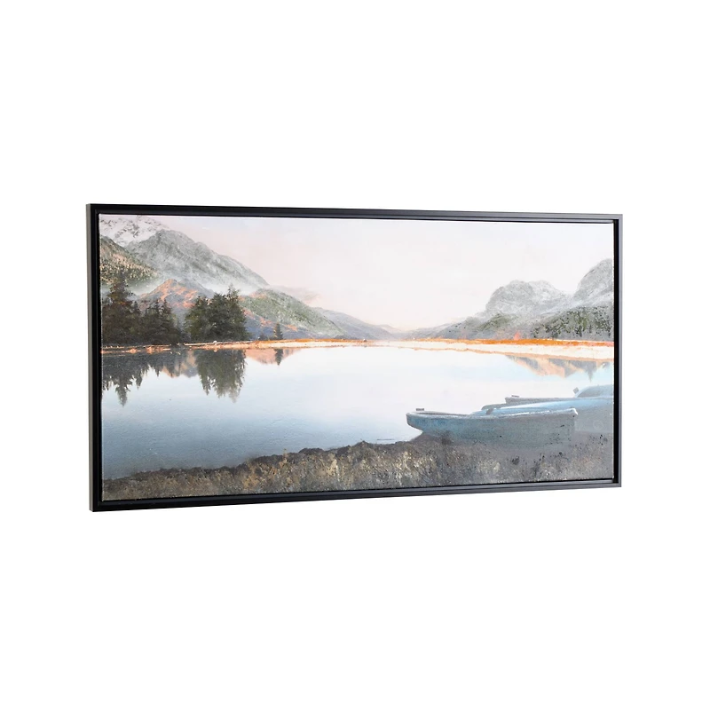 47.5" x 23.75" Blue Canvas Landscape Lake Sunset Framed Wall Art
