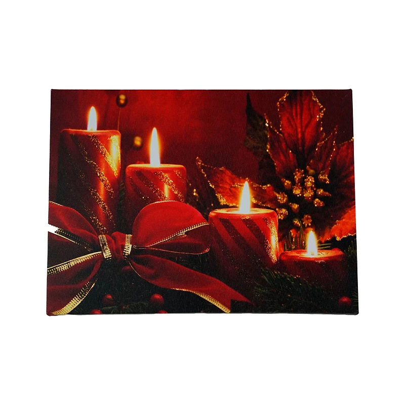 LED Lighted Glitter Striped Candles With Poinsettia & Bow Christmas Wall Art