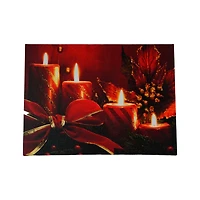 LED Lighted Glitter Striped Candles With Poinsettia & Bow Christmas Wall Art