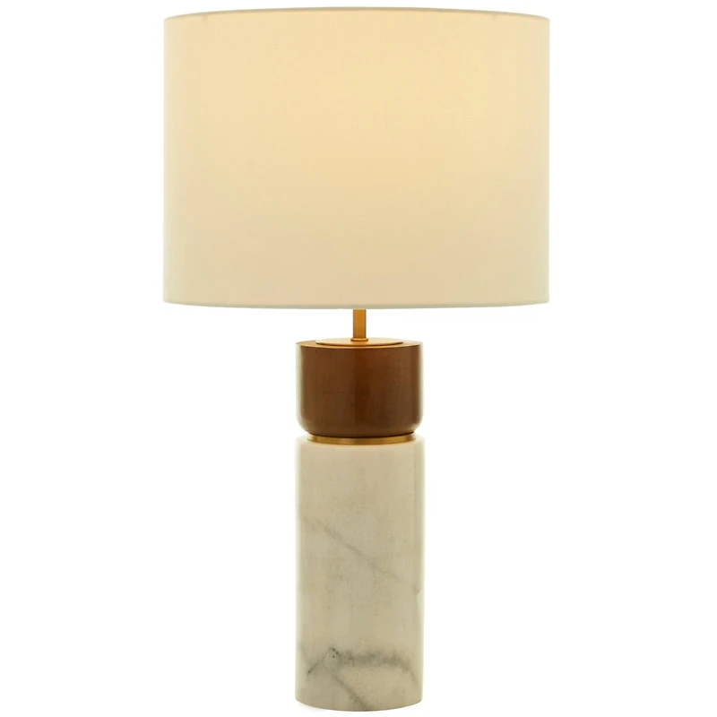 White Marble Thick Stand Table Lamp with Drum Shade 15" x 14" x 25"