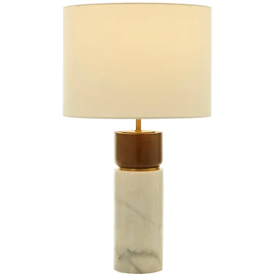 White Marble Thick Stand Table Lamp with Drum Shade 15" x 14" x 25"