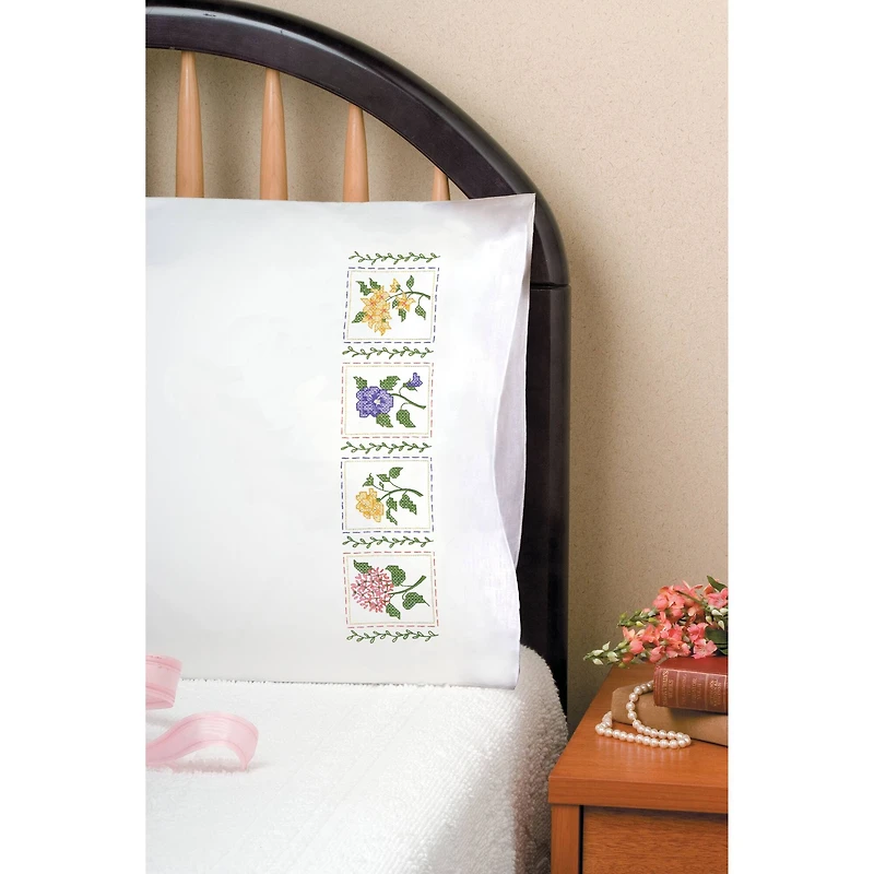 Tobin Flower Patch Stamped For Embroidery Pillowcase Set