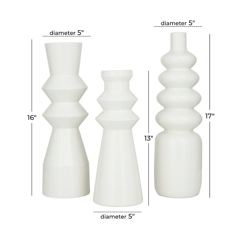 White Stoneware Contemporary Vase, Set of 3" 16",17"