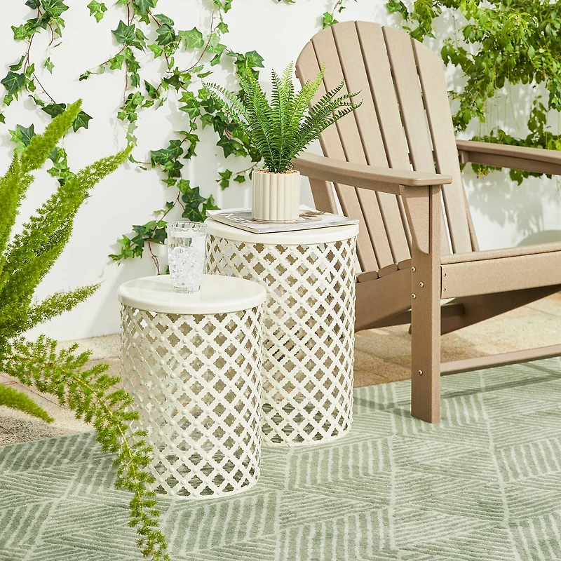 Glitzhome® Multi-Functional Metal White Garden Stool Set