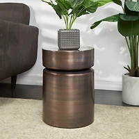 19" Copper Metal Drum Accent Table