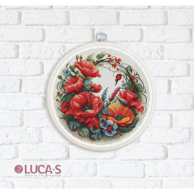Luca-S Composition with Poppies Counted Cross Stitch Kit with Display Hoop