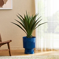 Glitzhome® 16.75" Cobalt Blue Faux Ceramic Urn Plastic Planters, 2ct.