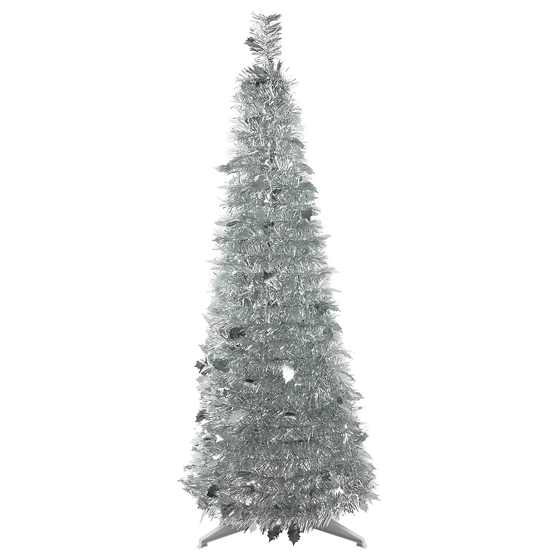 4ft. Unlit Silver Tinsel Pop-Up Artificial Christmas Tree