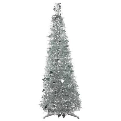 4ft. Unlit Silver Tinsel Pop-Up Artificial Christmas Tree