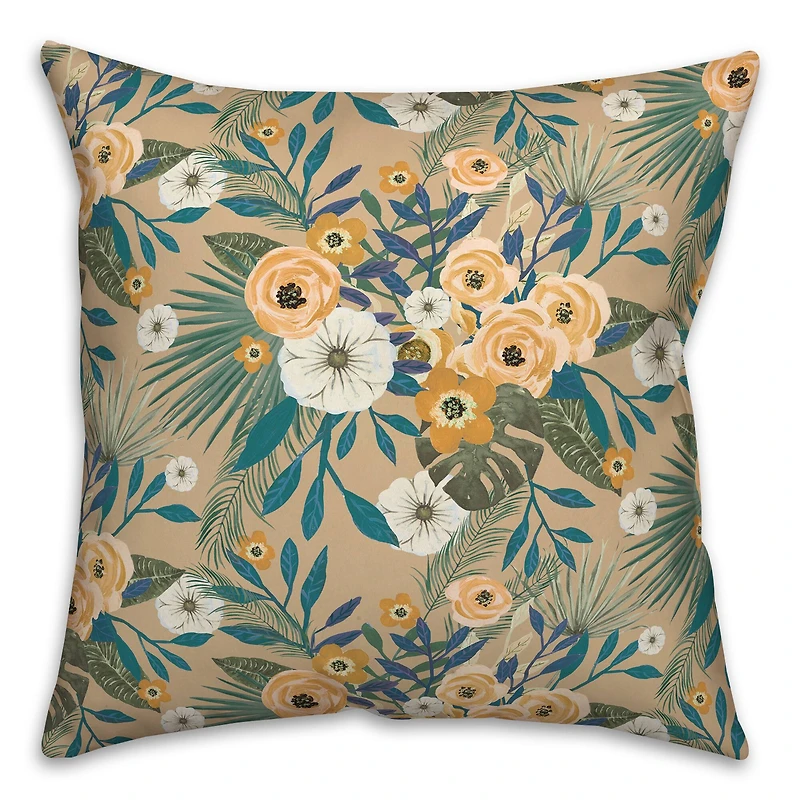 Tropical Floral Square Throw Pillow