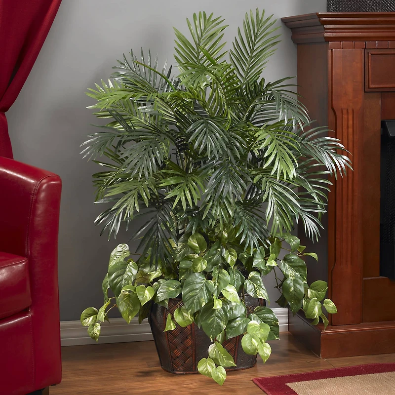 3.5ft. Double Palm & Pothos in Decorative Vase