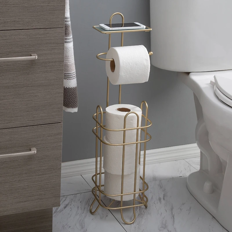 Elle Décor Limoges Collection Satin Gold Toilet Paper Reserve & Dispenser with Phone Shelf