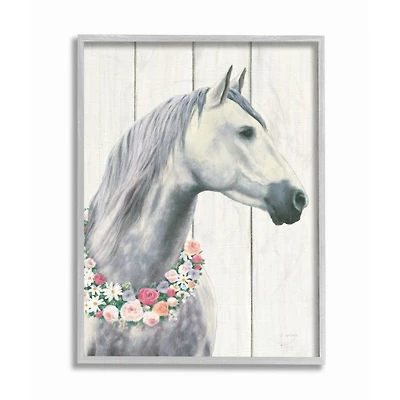Stupell Industries Spirit Stallion Horse With Flower Wreath Wall Art in Gray Frame