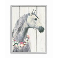 Stupell Industries Spirit Stallion Horse With Flower Wreath Wall Art in Gray Frame
