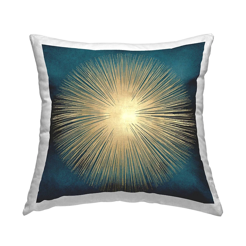 Stupell Industries Abstract Deco Sunburst Shape Over Dark Blue Throw Pillow 18" x 18"