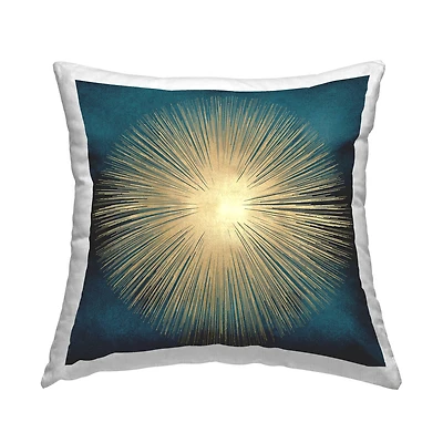 Stupell Industries Abstract Deco Sunburst Shape Over Dark Blue Throw Pillow 18" x 18"