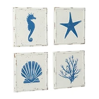Set of 4 White Metal Coastal Wall Decor, 12" x 12"