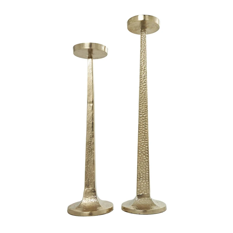 Gold Aluminum Tall Hammered Candle Holder Set