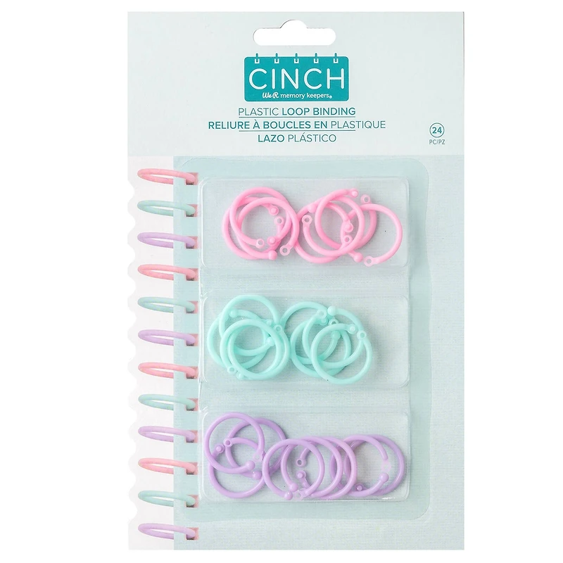 We R Memory Keepers® Cinch Pink, Lilac & Blue Plastic Loop Binding, 24ct.