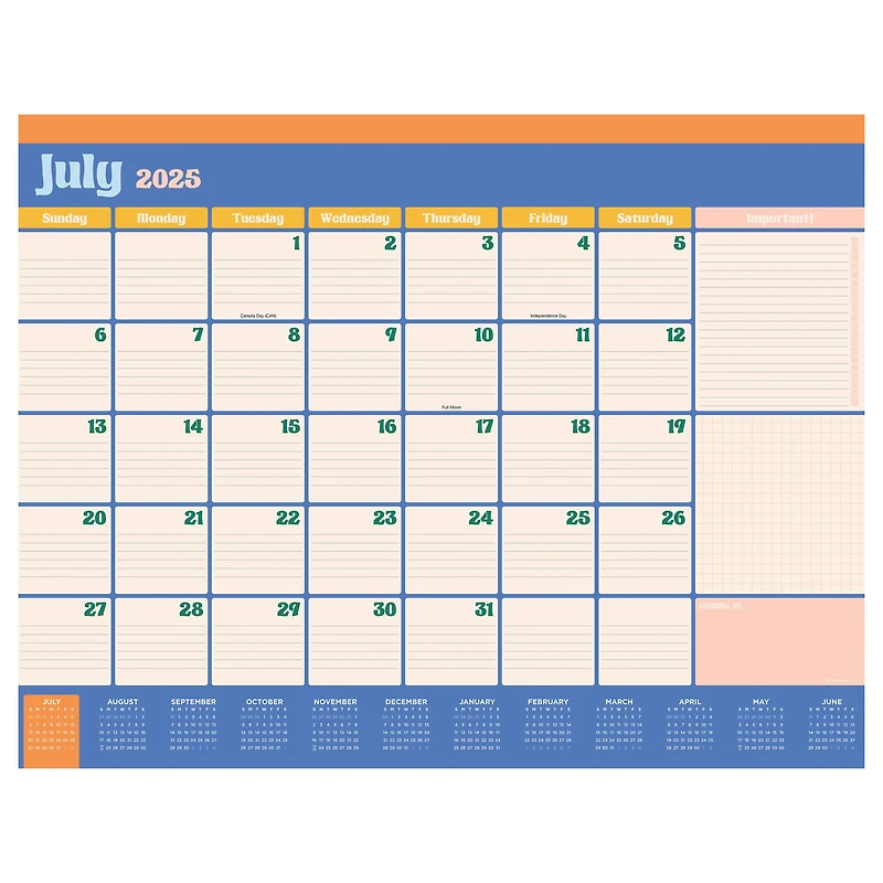 July 2025 - June 2026 Large Sherbert Desk Pad Monthly Blotter Calendar