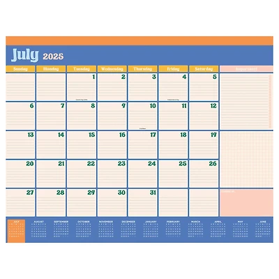 July 2025 - June 2026 Large Sherbert Desk Pad Monthly Blotter Calendar