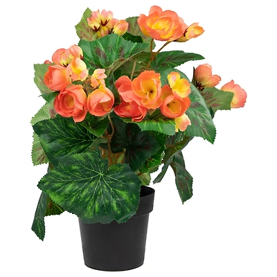 11" Coral Pink Potted Silk Begonia Floral Arrangement